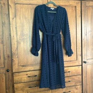 Navy chiffon swiss dot dress